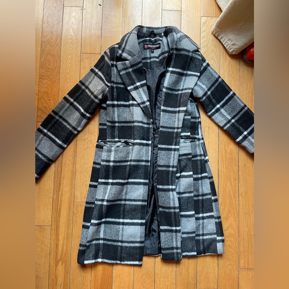 Plaid Black and White Pea Coat